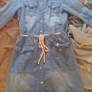 Front Rope-Tie Denim Dress
